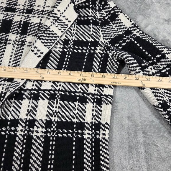 Chaps Cardigan Womens Small Black White Plaid Check Open Duster Sweater Preppy - Picture 6 of 7